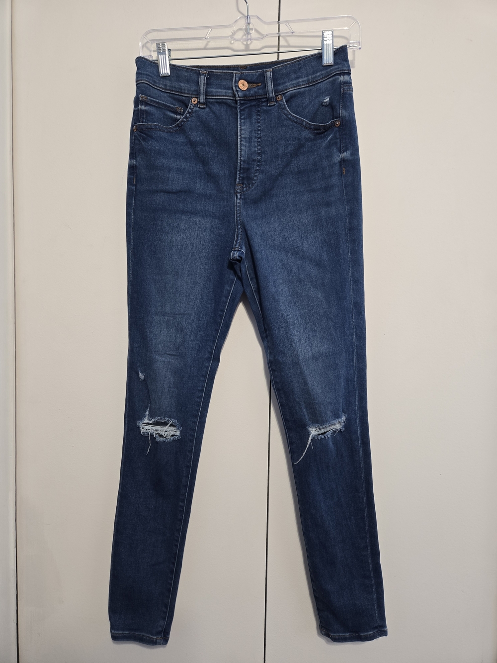 Express High Rise Skinny Distressed Jeans Size 2R Medium Wash Stretch Denim